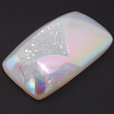 Rectangle White Opal Titanium Agate Druzy 45x30mm Cabochon US Made, 1 3/4"