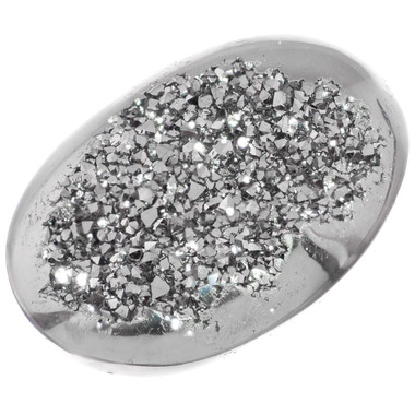 Us-made Oval Silver Mist Titanium Druzy Drusy Cab Cabochon, 1 3/8"