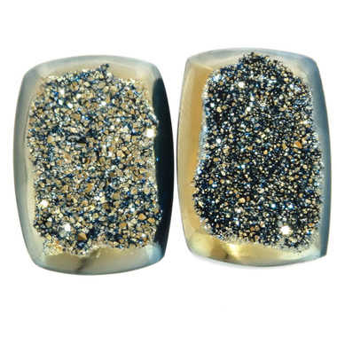 Rectangle Top Notch Lemon Blue Titanium Agate Druzy 14x10 Cabochon, 1/2"