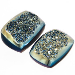 Rectangle Top Notch Lemon Blue Titanium Agate Druzy 14x10 Cabochon, 1/2"