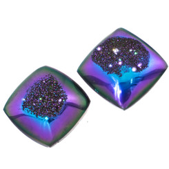 Us-made Peacock Purple Green Titanium Druzy Drusy Matched Pair Cabochon, 3/4"