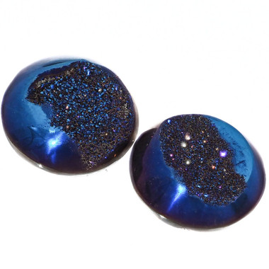 Round Cobalt Blue Titanium Agate Druzy Drusy 15x15mm Cabochon US Made, 5/8"