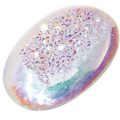 Oval White Opal Titanium Agate Druzy Drusy 34x21mm Cabochon US Made, 1 3/8"