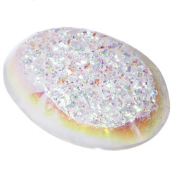 Oval White Opal Titanium Agate Druzy Drusy 34x21mm Cabochon US Made, 1 3/8"
