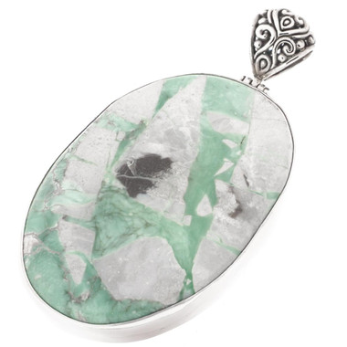 925 Silver Large Mint Green Variscite Cab Sterling Pendant, 2 7/8"