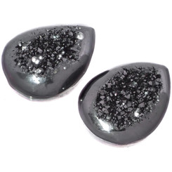 3/4 Pear Black Knight Titanium Druzy Teardrop Match Pair Cabochon