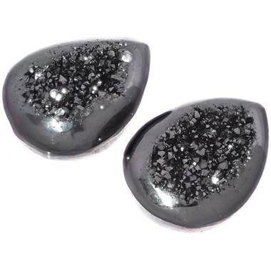 3/4 Pear Black Knight Titanium Druzy Teardrop Match Pair Cabochon