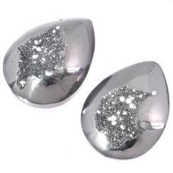 Us-made Matched Pair Pear Silver Mist Titanium Druzy Drusy Cab Cabochon, 3/4"