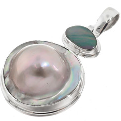 925 Silver Australian Opal Blister Mabe Pearl Pendant, 1 3/4"