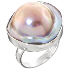 925 Silver Opulent Mabe Blister Pearl In Shell Sterling Us 9 Ring, 7/8"