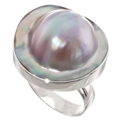 925 Silver Opulent Mabe Blister Pearl In Shell Sterling Us 9 Ring, 7/8"