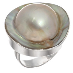 925 Silver Opulent Mabe Blister Pearl In Shell Sterling Us 6 Ring, 7/8"