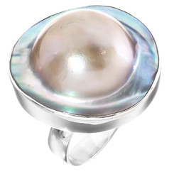925 Silver Opulent Mabe Blister Pearl In Shell Sterling Us 6 Ring, 7/8"
