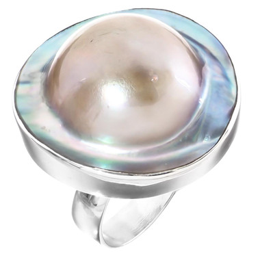 925 Silver Opulent Mabe Blister Pearl In Shell Sterling Us 6 Ring, 7/8"