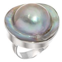 925 Silver Opulent Mabe Blister Pearl In Shell Sterling Us 6 Ring, 7/8"