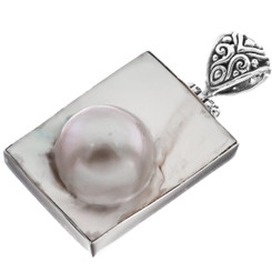 925 Silver White Oyster Blister Pearl Sterling Pendant, 1 9/16"