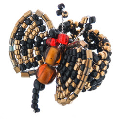 Us 7-11 Adjustable Handmade Dragonfly Black Gold Seed Beads Fashion Ring, 1 3/4"