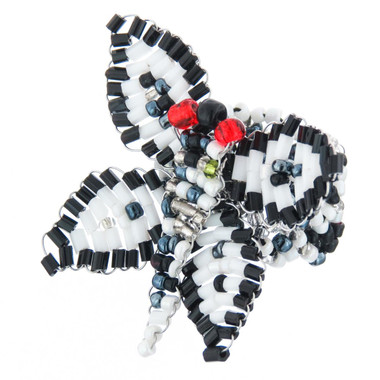 Us 7-11 Adjustable Handmade Butterfly Black White Seed Bead Fashion Ring, 1 3/4"