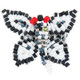 Us 7-11 Adjustable Handmade Butterfly Black White Seed Bead Fashion Ring, 1 3/4"