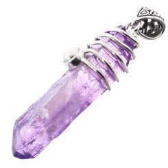 925 Silver Handmade Aurora Purple Quartz Point Pearl Sterling Pendant, 2 1/4"