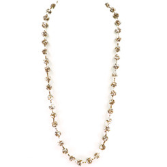 Handbeaded White Clear Brass-tone Glass Seed Beads Ball Long Necklace, 46"
