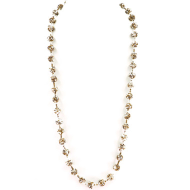 Handbeaded White Clear Brass-tone Glass Seed Beads Ball Long Necklace, 46"