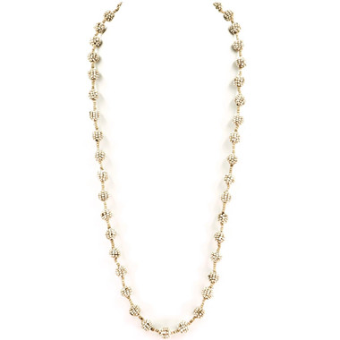 Handbeaded Beige Tan Glass Seed Beads Ball Long Necklace, 46"