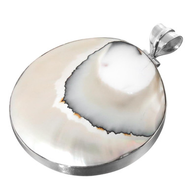 Round Genuine Nautilus Shell Sterling Silver Pendant, 2 3/16"