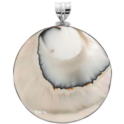 Round Genuine Nautilus Shell Sterling Silver Pendant, 2 3/16"