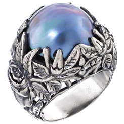 925 Silver Big Opulent Blue Mabe Pearl Sterling Us 7 Ring