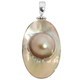 925 Silver Oval Mabe Blister Mother Of Pearl Shell Sterling Pendant, 2"