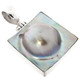 925 Silver Square Mabe Blister Pearl In Shell Sterling Pendant, 1 1/2"