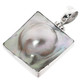 925 Silver Square Mabe Blister Pearl In Shell Sterling Pendant, 1 1/2"