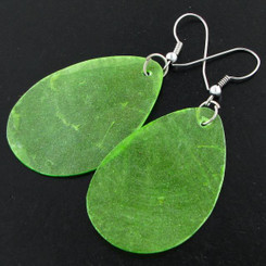 Apple Green Dyed Teardrop Capiz Shell Fashion Earrings, 2"