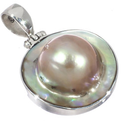 925 Silver Mabe Blister Pearl In Shell Handmade Sterling Pendant, 1 3/8"
