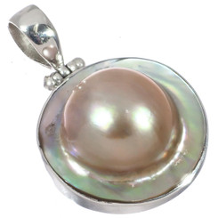 925 Silver Mabe Blister Pearl In Shell Handmade Sterling Pendant, 1 3/8"