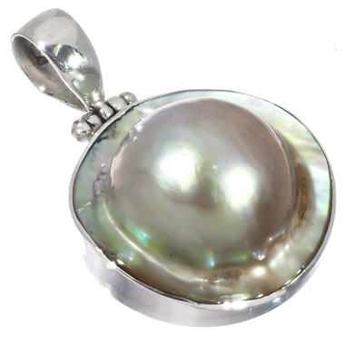 925 Silver Mabe Blister Pearl In Shell Handmade Sterling Pendant, 1 3/8"