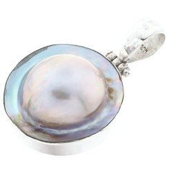 925 Silver Mabe Blister Pearl In Shell Handmade Sterling Pendant, 1 3/8"