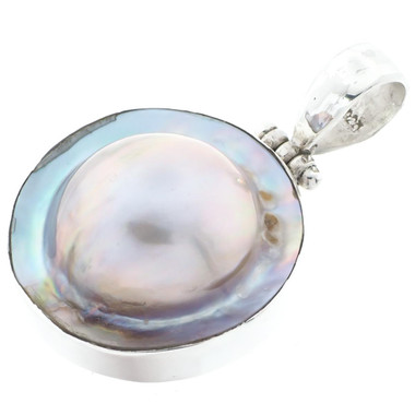 925 Silver Mabe Blister Pearl In Shell Handmade Sterling Pendant, 1 3/8"