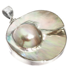 925 Silver Mabe Blister Pearl In The Shell Sterling Pendant, 2 1/2"