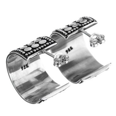 925 Silver Bali Art Handcrafted Huggy Sterling Stud Ear Cuff Earrings, 11/16"