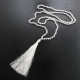 Long Beaded White And Clear Beads With Tassel Pendant Necklace, 32"
