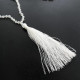 Long Beaded White And Clear Beads With Tassel Pendant Necklace, 32"