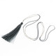 Long Beaded Dark Grey And Silver Beads With Tassel Pendant Necklace, 32"