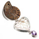 925 Silver Mother Of Pearl Shell Amethyst Ammonite Fossil Pendant, 2 3/4"