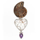 925 Silver Mother Of Pearl Shell Amethyst Ammonite Fossil Pendant, 2 3/4"