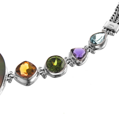 Mabe Pearl Amethyst Peridot Gemstone Silver Necklace, 1 3/4"