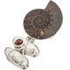 925 Silver Clearance Biwa Pearl Ammonite Fossil Red Garnet Pendant, ! 2 3/16"