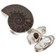 925 Silver Clearance Biwa Pearl Ammonite Fossil Red Garnet Pendant, ! 2 3/16"