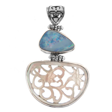 925 Silver Mother Of Pearl Shell Amazing Big Australian Opal Pendant, 1 11/16"